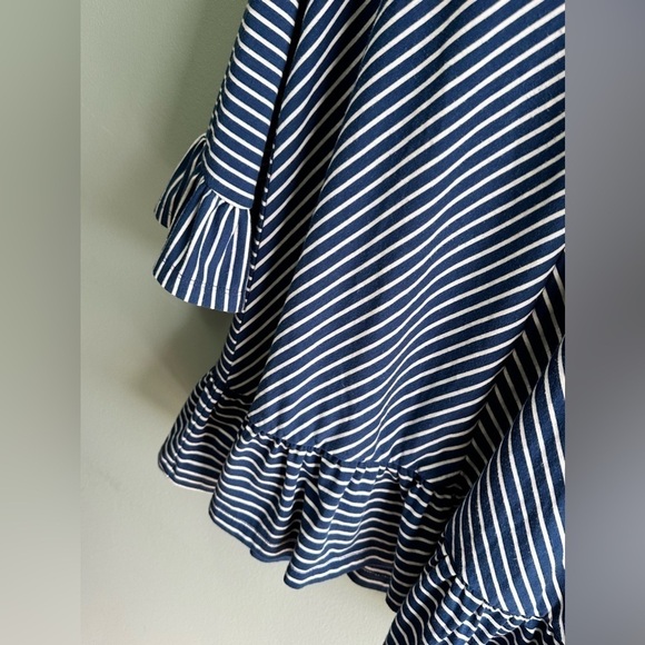 Blue & White Stripe Long Sleeve Knit Top with ruffles size medium N Touch - Picture 6 of 6